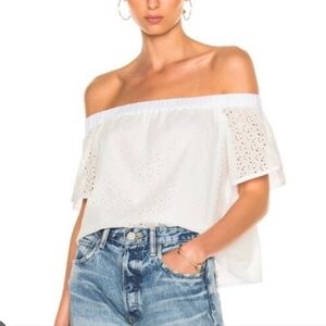 Rag And Bone Flavia Eyelet Off Shoulder Crop Top, XS, White, Summer Chic